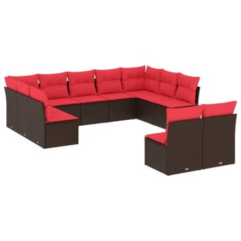11-teiliges Gartensofa-Set mit Kissen, braun, Polyrattan