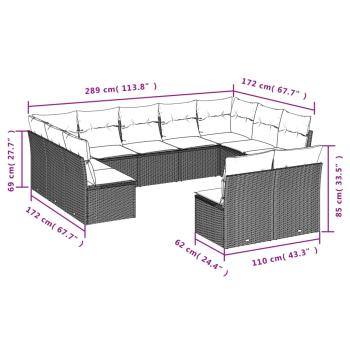 11-teiliges Gartensofa-Set mit Kissen, braun, Polyrattan