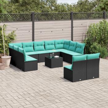 ARDEBO.de - 12-teiliges Gartensofa-Set mit Kissen, schwarzes Polyrattan