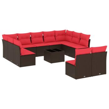 12-teiliges Gartensofa-Set mit Kissen, braun, Polyrattan