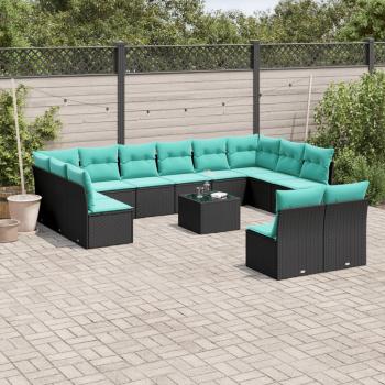 ARDEBO.de - 13-teiliges Gartensofa-Set mit Kissen, schwarzes Polyrattan