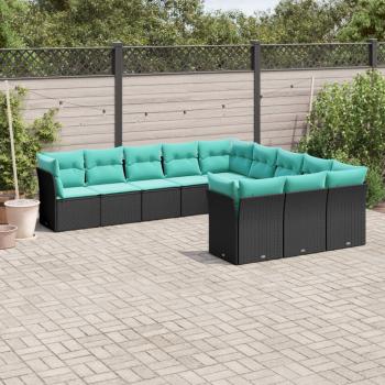 ARDEBO.de - 11-teiliges Gartensofa-Set mit Kissen, schwarzes Polyrattan