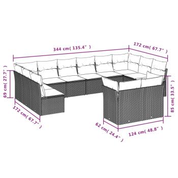 12-teiliges Gartensofa-Set mit Kissen, braun, Polyrattan