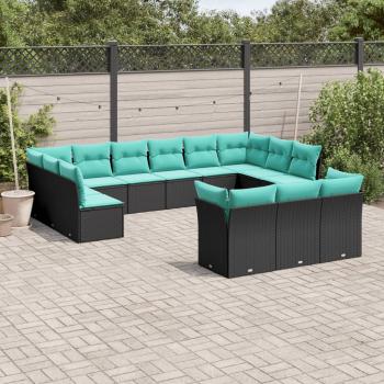 ARDEBO.de - 13-teiliges Gartensofa-Set mit Kissen, schwarzes Polyrattan
