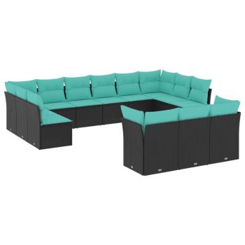 13-teiliges Gartensofa-Set mit Kissen, schwarzes Polyrattan