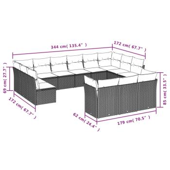 13-teiliges Gartensofa-Set mit Kissen, braun, Polyrattan