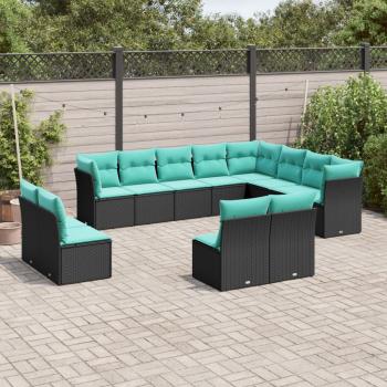 ARDEBO.de - 12-teiliges Gartensofa-Set mit Kissen, schwarzes Polyrattan