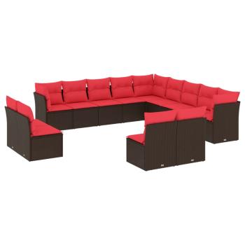 13-teiliges Gartensofa-Set mit Kissen, braun, Polyrattan