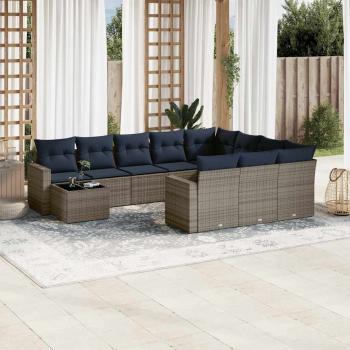 ARDEBO.de - 11-teiliges Gartensofa-Set mit Kissen, grau, Polyrattan