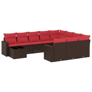 11-teiliges Gartensofa-Set mit Kissen, braun, Polyrattan