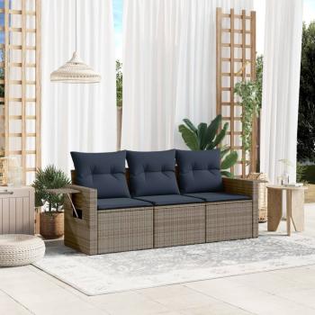 ARDEBO.de - 3-teiliges Gartensofa-Set mit Kissen, grau, Polyrattan