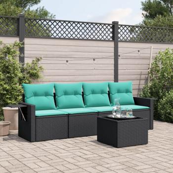 ARDEBO.de - 5-teiliges Gartensofa-Set mit Kissen, schwarzes Polyrattan