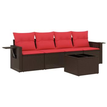 5-teiliges Gartensofa-Set mit Kissen, braun, Polyrattan