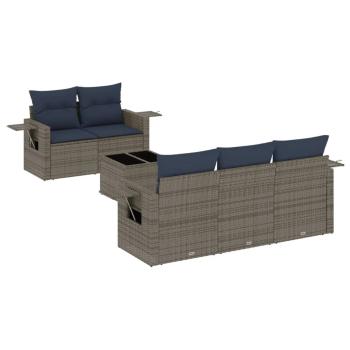 ARDEBO.de - 6-teiliges Gartensofa-Set mit Kissen, grau, Polyrattan