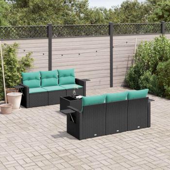 ARDEBO.de - 7-teiliges Gartensofa-Set mit Kissen, schwarzes Polyrattan