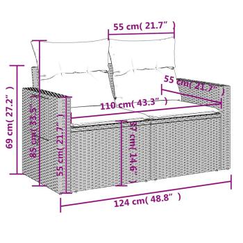 7-teiliges Gartensofa-Set mit Kissen, grau, Polyrattan