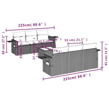 7-teiliges Gartensofa-Set mit Kissen, braun, Polyrattan