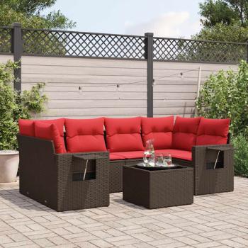 ARDEBO.de - 7-teiliges Gartensofa-Set mit Kissen, braun, Polyrattan