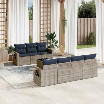 ARDEBO.de - 8-teiliges Gartensofa-Set mit Kissen, grau, Polyrattan