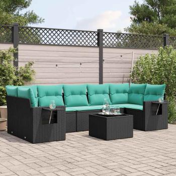 ARDEBO.de - 8-teiliges Gartensofa-Set mit Kissen, schwarzes Polyrattan