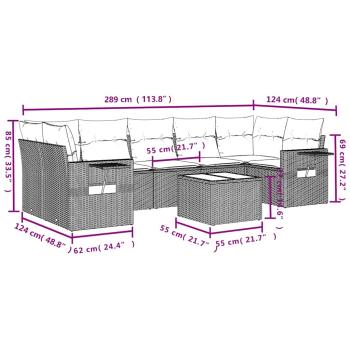8-teiliges Gartensofa-Set mit Kissen, schwarzes Polyrattan