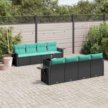 ARDEBO.de - 9-teiliges Gartensofa-Set mit Kissen, schwarzes Polyrattan