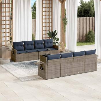 ARDEBO.de - 9-teiliges Gartensofa-Set mit Kissen, grau, Polyrattan