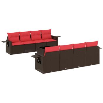9-teiliges Gartensofa-Set mit Kissen, braun, Polyrattan