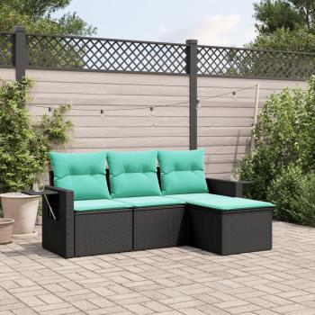 ARDEBO.de - 4-teiliges Gartensofa-Set mit Kissen, schwarzes Polyrattan
