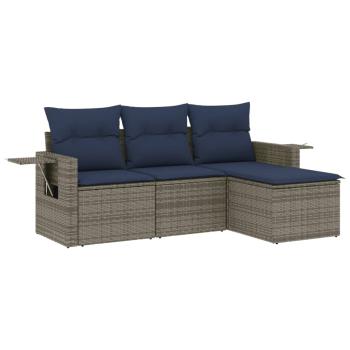4-teiliges Gartensofa-Set mit Kissen, grau, Polyrattan