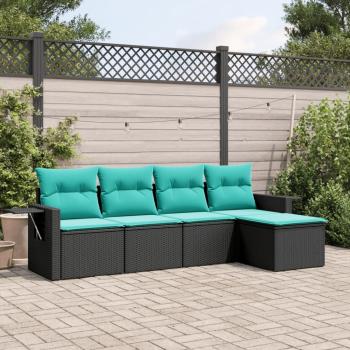 ARDEBO.de - 5-teiliges Gartensofa-Set mit Kissen, schwarzes Polyrattan