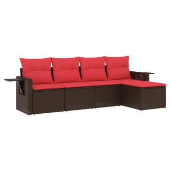 5-teiliges Gartensofa-Set mit Kissen, braun, Polyrattan