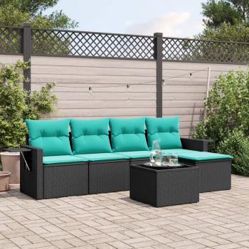 ARDEBO.de - 6-teiliges Gartensofa-Set mit Kissen, schwarzes Polyrattan