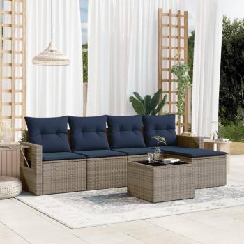 ARDEBO.de - 6-teiliges Gartensofa-Set mit Kissen, grau, Polyrattan