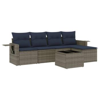 6-teiliges Gartensofa-Set mit Kissen, grau, Polyrattan