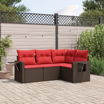 ARDEBO.de - 4-teiliges Gartensofa-Set mit Kissen, braun, Polyrattan
