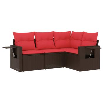 4-teiliges Gartensofa-Set mit Kissen, braun, Polyrattan