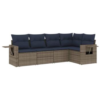 5-teiliges Gartensofa-Set mit Kissen, grau, Polyrattan