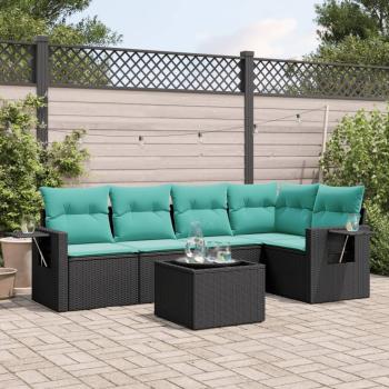 ARDEBO.de - 6-teiliges Gartensofa-Set mit Kissen, schwarzes Polyrattan