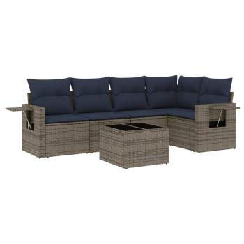 6-teiliges Gartensofa-Set mit Kissen, grau, Polyrattan