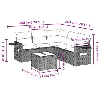 6-teiliges Gartensofa-Set mit Kissen, grau, Polyrattan