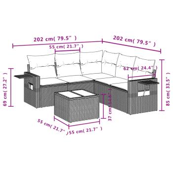 6-teiliges Gartensofa-Set mit Kissen, braun, Polyrattan