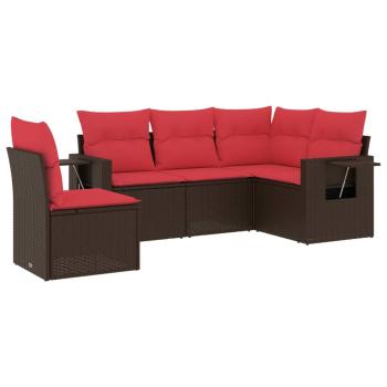 5-teiliges Gartensofa-Set mit Kissen, braun, Polyrattan