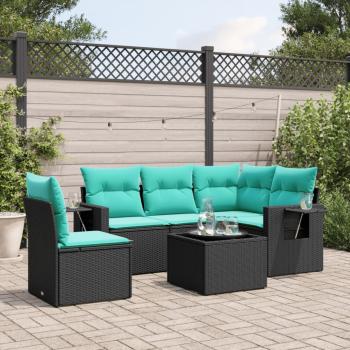 ARDEBO.de - 6-teiliges Gartensofa-Set mit Kissen, schwarzes Polyrattan