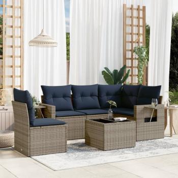 ARDEBO.de - 6-teiliges Gartensofa-Set mit Kissen, grau, Polyrattan