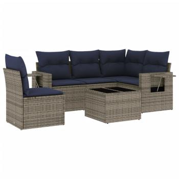 6-teiliges Gartensofa-Set mit Kissen, grau, Polyrattan