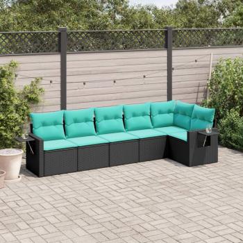 ARDEBO.de - 6-teiliges Gartensofa-Set mit Kissen, schwarzes Polyrattan