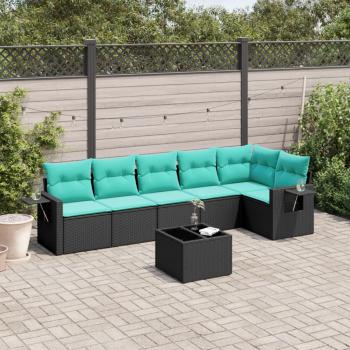 ARDEBO.de - 7-teiliges Gartensofa-Set mit Kissen, schwarzes Polyrattan