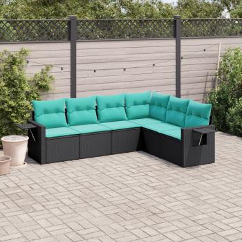 ARDEBO.de - 6-teiliges Gartensofa-Set mit Kissen, schwarzes Polyrattan