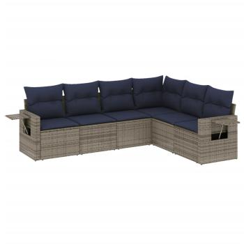 6-teiliges Gartensofa-Set mit Kissen, grau, Polyrattan